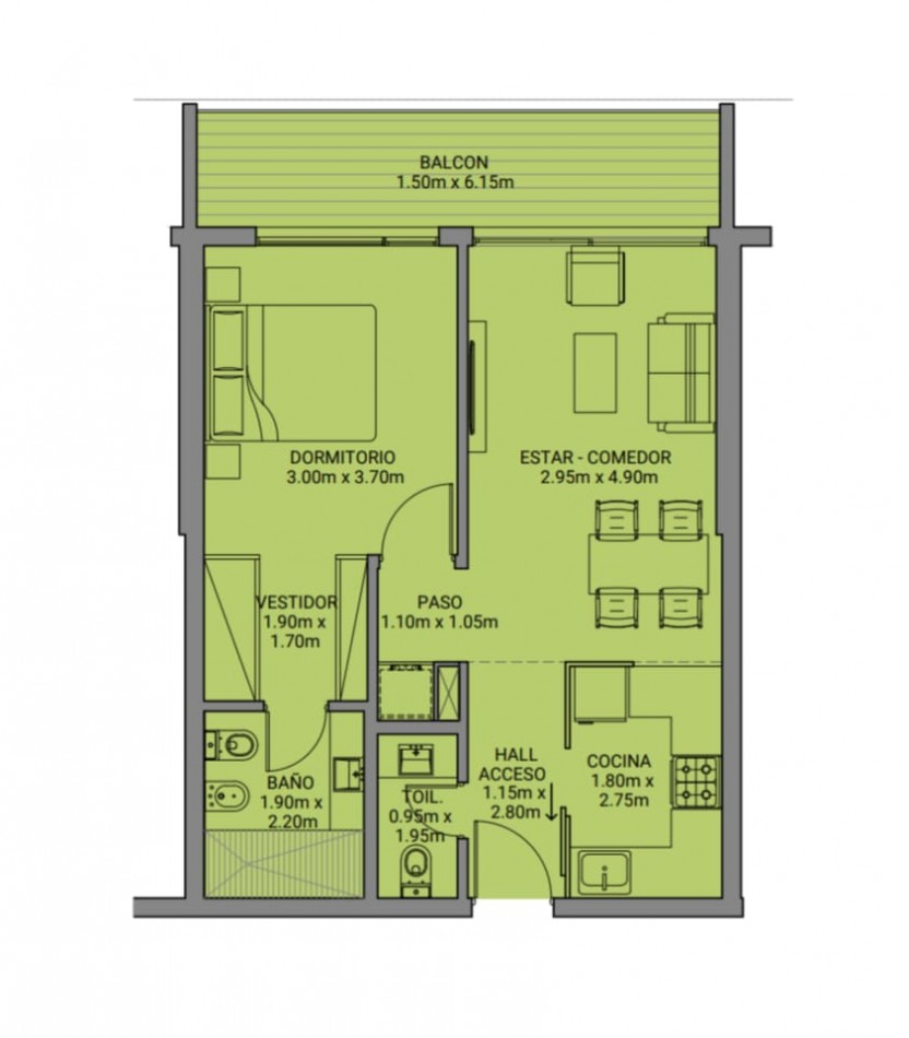 DEPARTAMENTO 1 DORMITORIO CON COCHERA A ESTRENAR EN ALQUILER - EDIFICIO "ALMA BARDA"